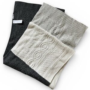 Hudson's Bay HB Stripes Grey Knit Scarf Cashmere Wool Blend 15" x 72"